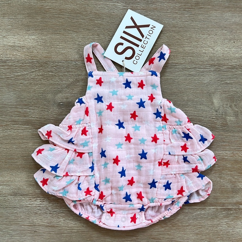 SIIX Organic Cotton Americana Star Bubble Romper 0-3 3-6 months